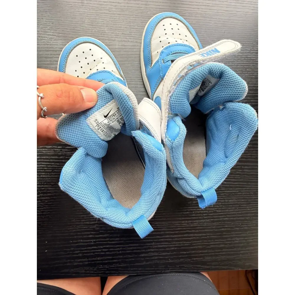 Nike Court Borough Mid Kids Shoes Size 1Y Blue White High Top Sneakers - Picture 7 of 9